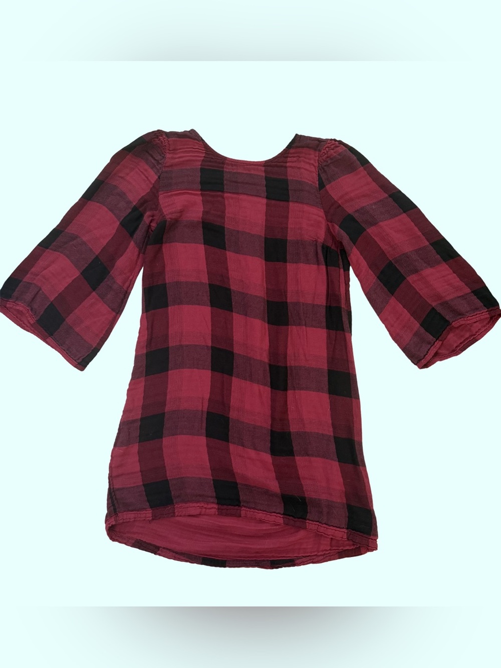 cloth & stone Anthropologie Burgundy and Black Plaid Long Sleeve Comfort Dress